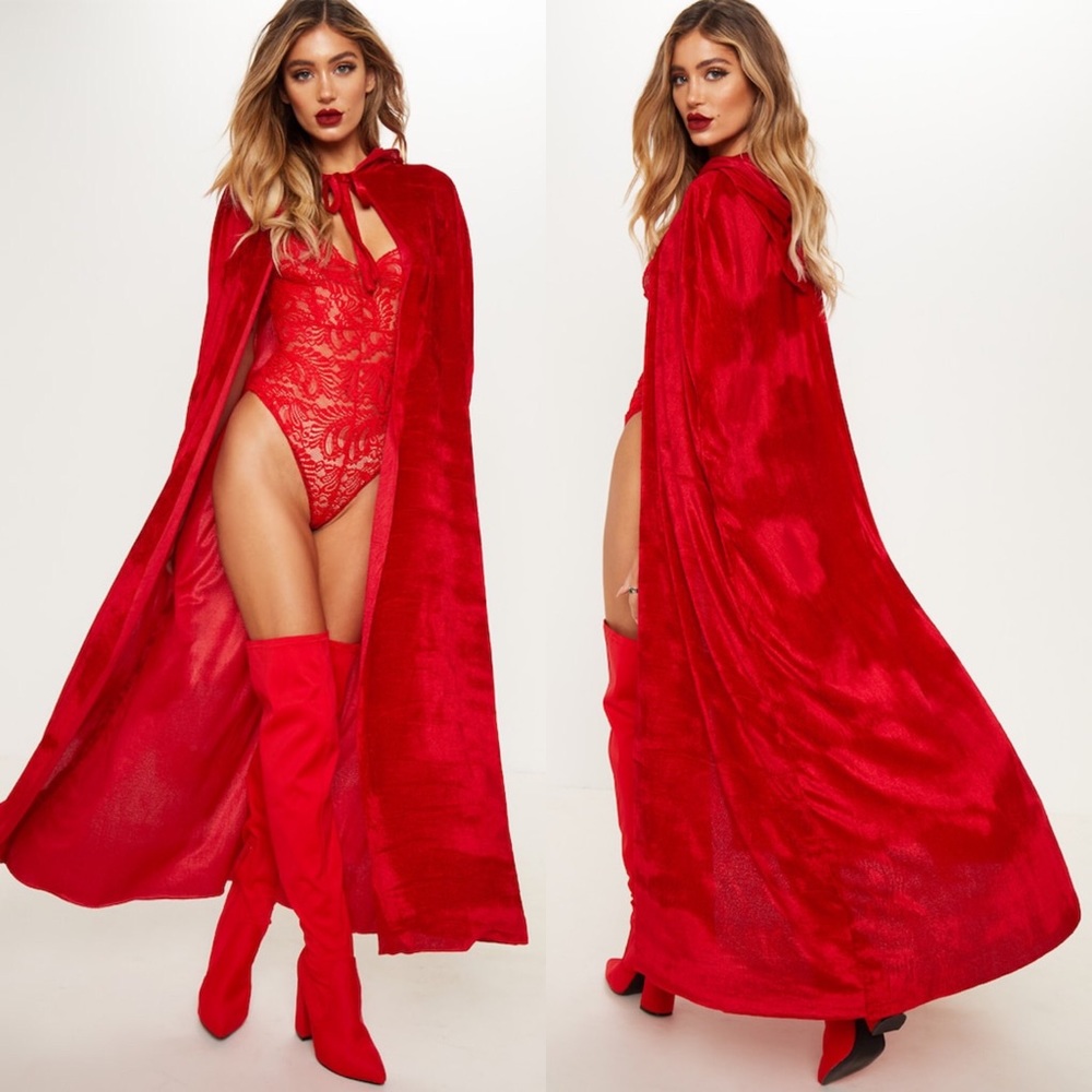 NWOT Pretty Little Thing Red Velvet Cape